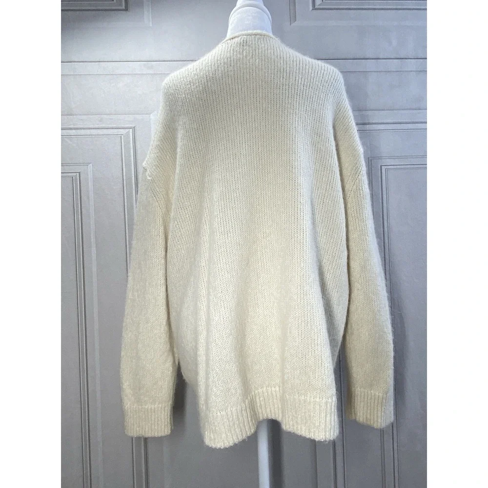 Banana Republic Cardigan Mens XL White Alpaca Wool Open Front Knit Sweater